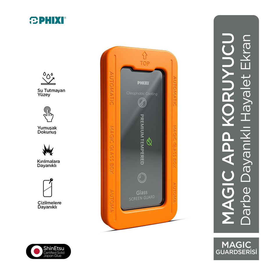 Phixi iPhone 15 MagicApp Hayalet Cam Aparatlı Gizlilik Ekran Koruyucu – Maksimum Koruma ve Gizlilik