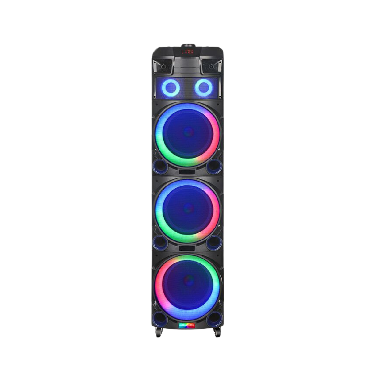 HEPU HP-912 Büyük Boy 150W RMS 3x12” PartyBox Bluetooth Hoparlör | RGB Işıklı | 2 Kablosuz Mikrofon