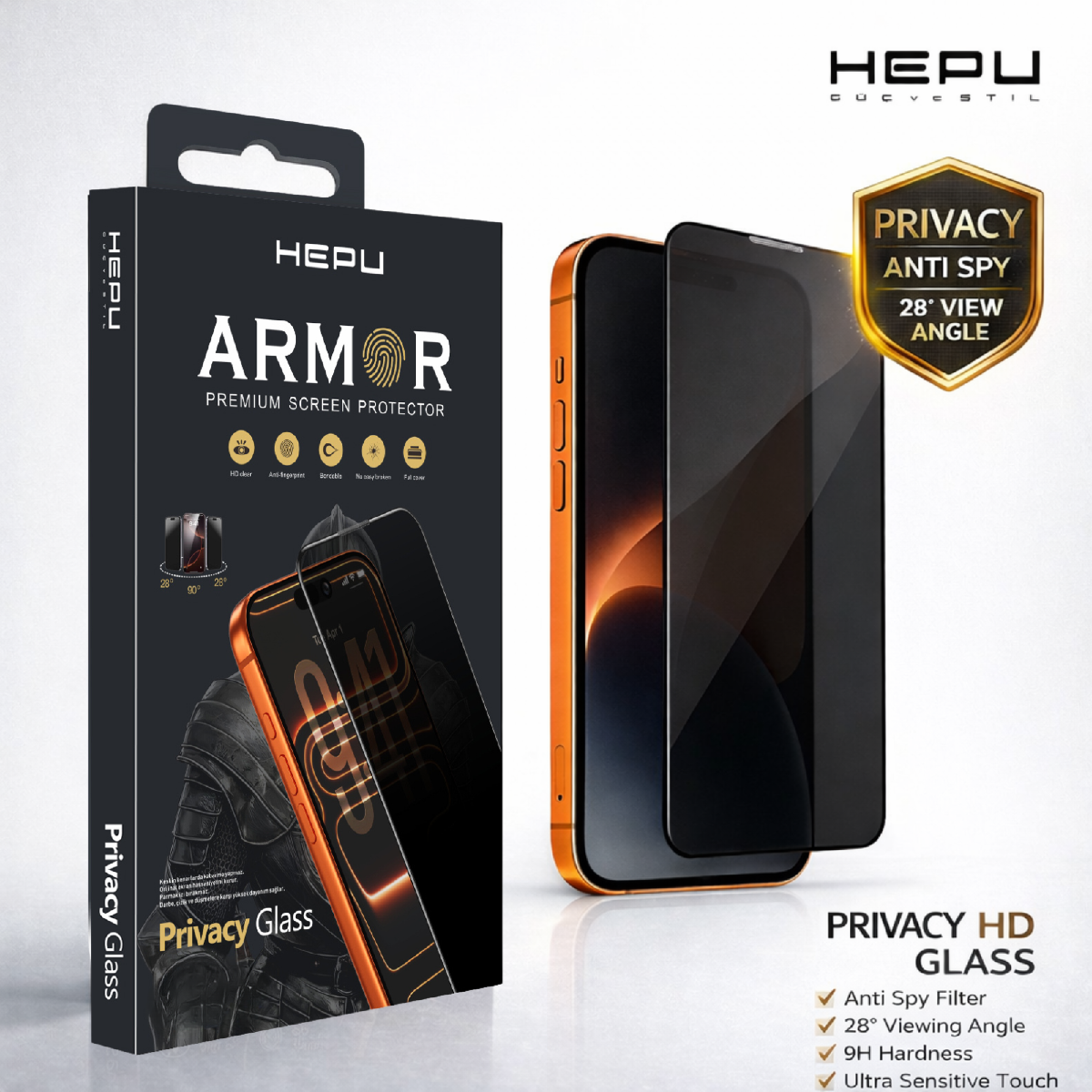 HEPU ARMOR Series Privacy Cam Ekran Koruyucu – iPhone 13 Pro Max Uyumlu