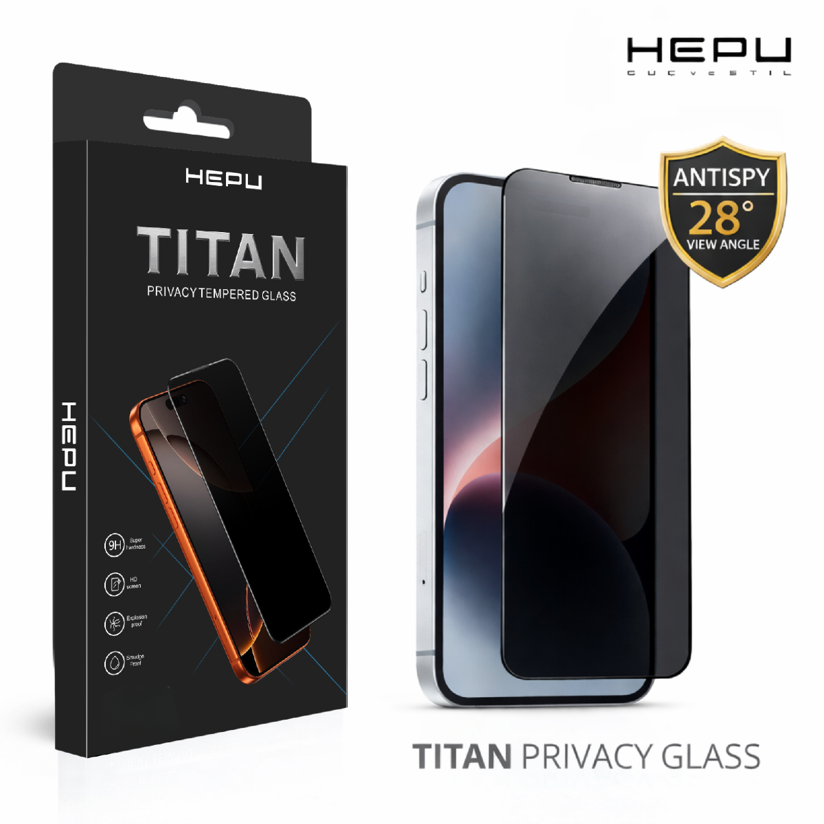 HEPU TITAN Privacy Cam Ekran Koruyucu – iPhone 16 Pro Max Uyumlu